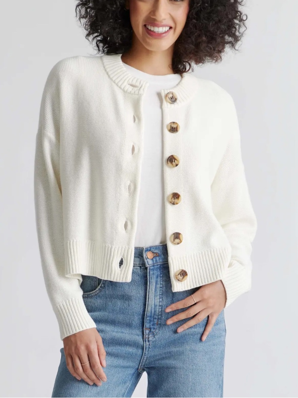 Quince Organic Cotton Cropped Cardigan Sz Medium Ivory White